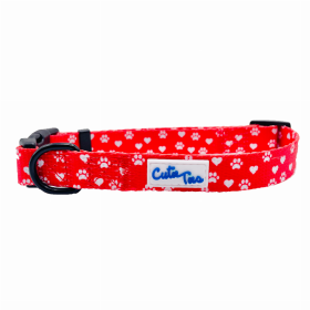 Cutie Ties Fun Design Dog Collar (Color: Paw Prints & Hearts Red, size: large)