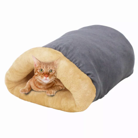 GOOPAWS 4 in 1 Self Warming Burrow Cat Bed, Pet Hideway Sleeping Cuddle Cave (Color: grey, size: 22" x14" x10")