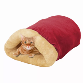 GOOPAWS 4 in 1 Self Warming Burrow Cat Bed, Pet Hideway Sleeping Cuddle Cave (Color: Burgundy, size: 22" x14" x10")