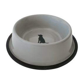 Non Skid Cool Gray Bowl with Teal Dog Design (size: 16 oz)