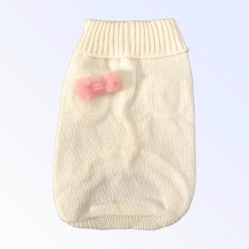 Knit Macaroon PomPom Dog Sweater (Color: Cream, size: medium)