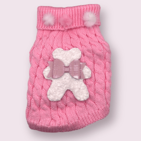 Terry Cloth Knit PomPom Bear Dog Sweater (size: small)