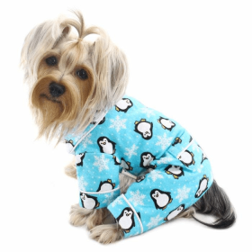 Penguins & Snowflake Flannel PJ with 2 Pockets (Color: Turquoise, size: large)