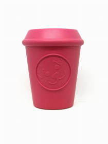 Coffee Cup Durable Rubber Chew Toy and Treat Dispenser (Color: pink, size: medium)