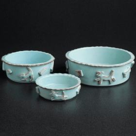 Carmel Ceramica Dog Food/Water Bowl (Color: Baby Blue, size: small)