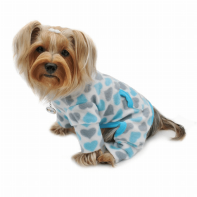 Blue & Gray Hearts Fleece Turtleneck Pajamas (Color: Blue, size: large)