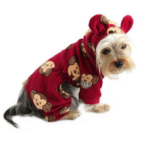 Adorable Silly Monkey Fleece Dog Pajamas/Bodysuit with Hood (Color: Burgundy, size: small)